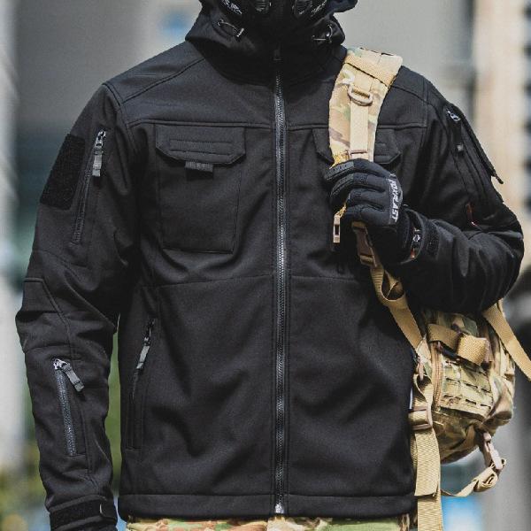 Men Lurker Shark Skin Soft Shell Tactical Jacket Waterproof Fleece Hooded Coat Hunt Clothes Outdoor New Solid Pocket Jacket Men