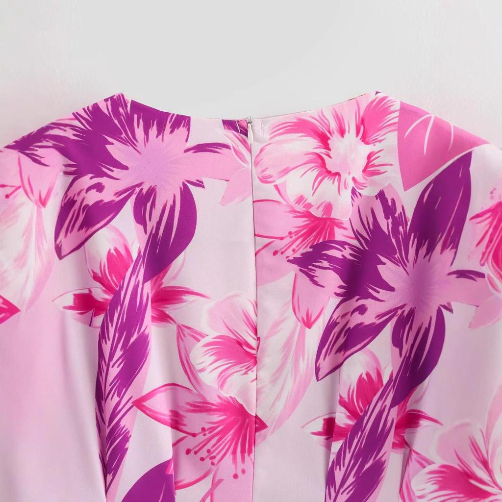 2025 Spring Women's European & American Fashion Short Sleeve Stretch Printed Dress