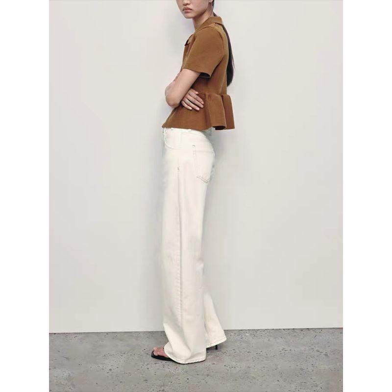 Za2025 Spring New Women clothes Single-Breasted Lapel Short sleeve Short Skirt Hem Knitted Outerwear 2142012