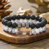 Beaded Volcanic Rock & White Turquoise Dumbbell Bracelet - Natural Stone Jewelry for Couples