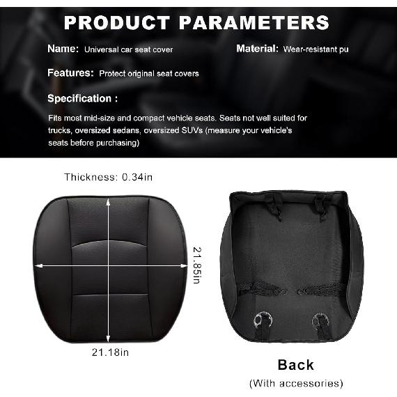 Car Seat Bottom Cover, Premium PU Leather Seat Protection Without Backrest, Front Bottom Seat Cushion Covers For Most Vehicles, Universal Interior