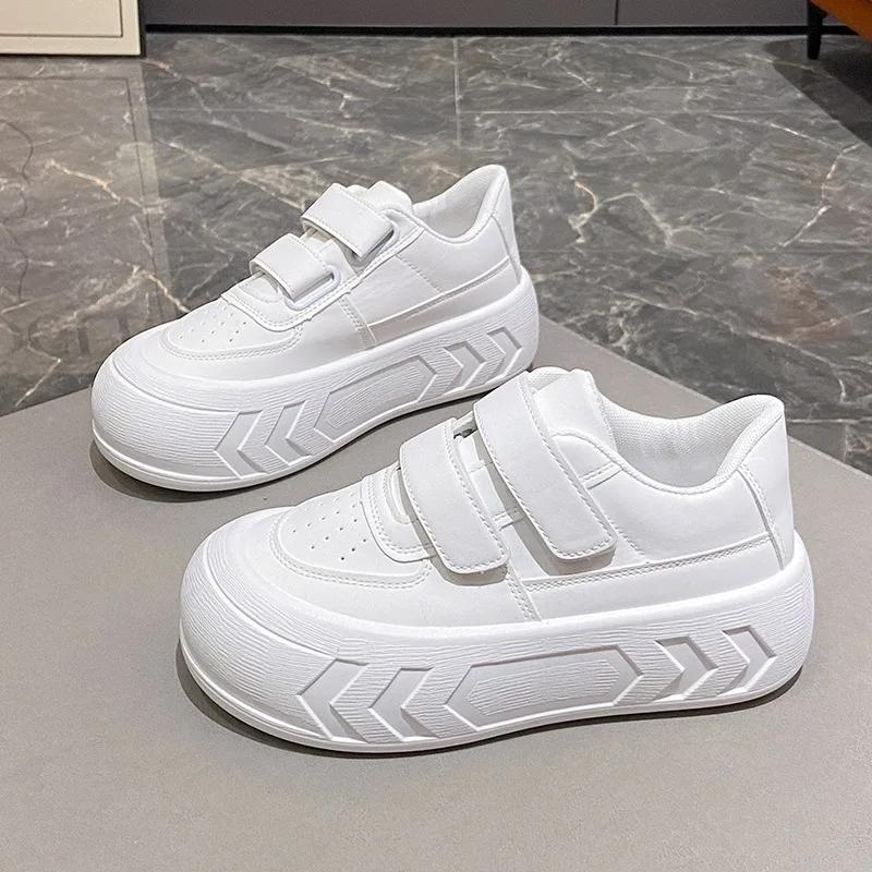 Fashion Velcro Thick Soled Bread Shoes Women 2025 Spring and Autumn New Big Head Board Shoes