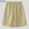 ZANZEA Women Summer Elastic Waist Solid Color Loose Casual Fifth Pants