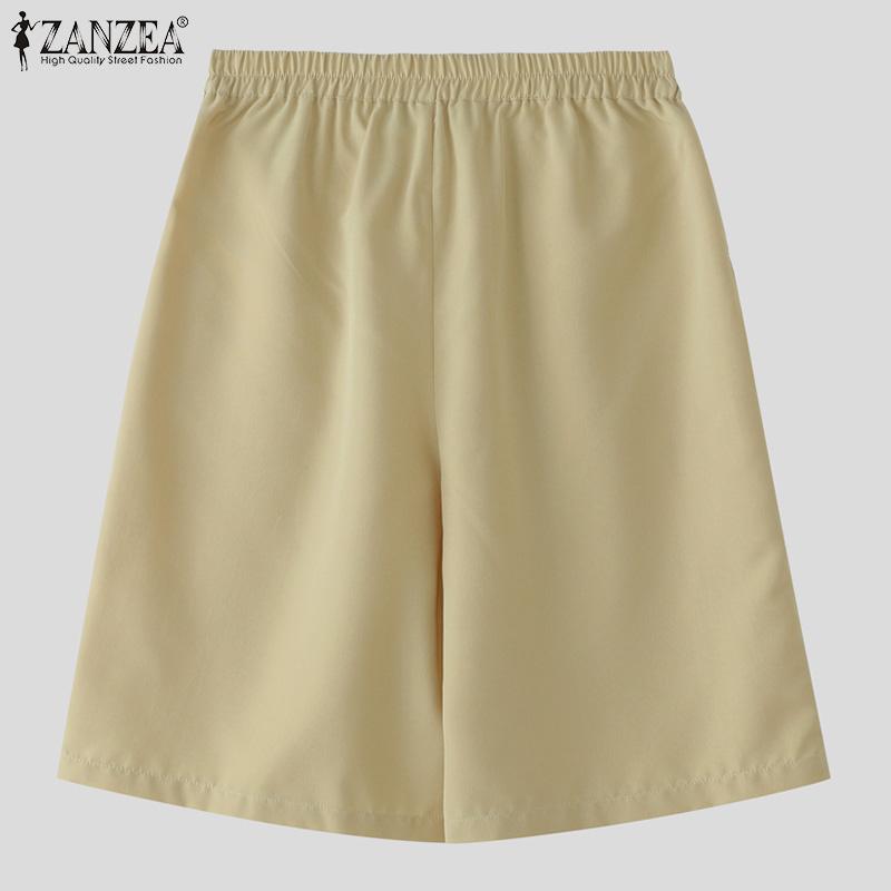 ZANZEA Women Summer Elastic Waist Solid Color Loose Casual Fifth Pants