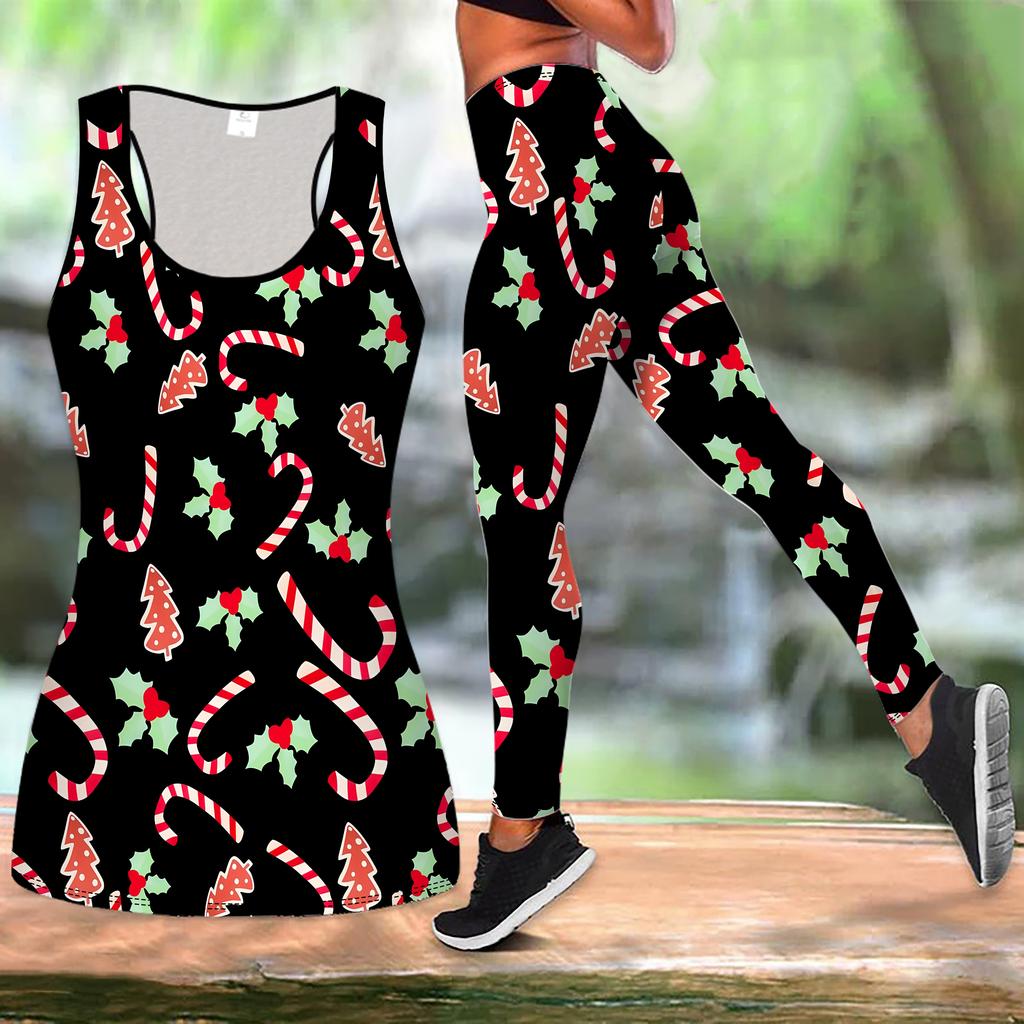 Weihnachts-Festival-Print Yoga-Outfit für Damen Mode Workout Leggings Fitness Sport Freizeit Yoga-Set Sportanzug