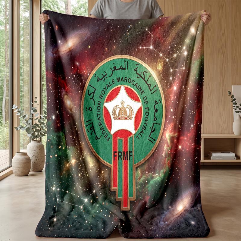 Morocco Football Printed Flannel Blanket Skin Friendly Warm Decorative Throw for Indoor Couch Bed Daily Use