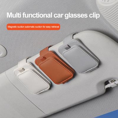 Multifunktions-Brillenetui für die Sonnenblende im Auto, Leder, Brillenclip, magnetischer Sonnenbrillenhalter, universelles Innenzubehör