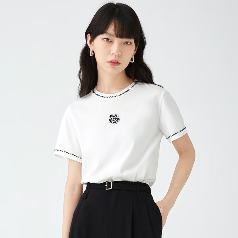 

Women s Little Fragrance Style Beaded Short Sleeve T-Shirt L