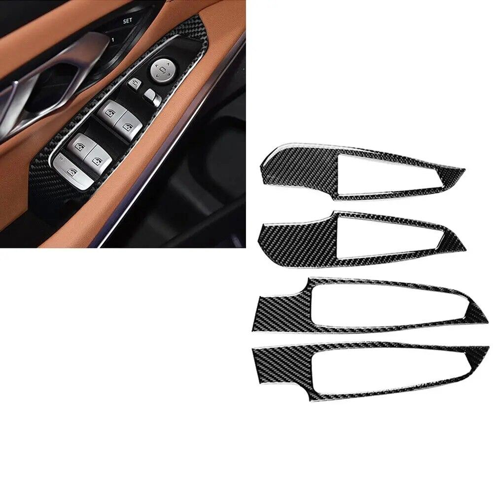 4 bucăți fibră de carbon mașină comutator geam capac autocolante accesorii de decorare pentru BMW Seria 3 G20 G28 325li 330d 335 -20