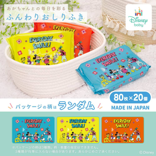LEC Disney 99% Pure Water Baby Wipes, 80 Sheets X 20 Packs (Mickey & Friends) / 1600 Sheets / Soft Sheets / Additive-Free / Made In Japan