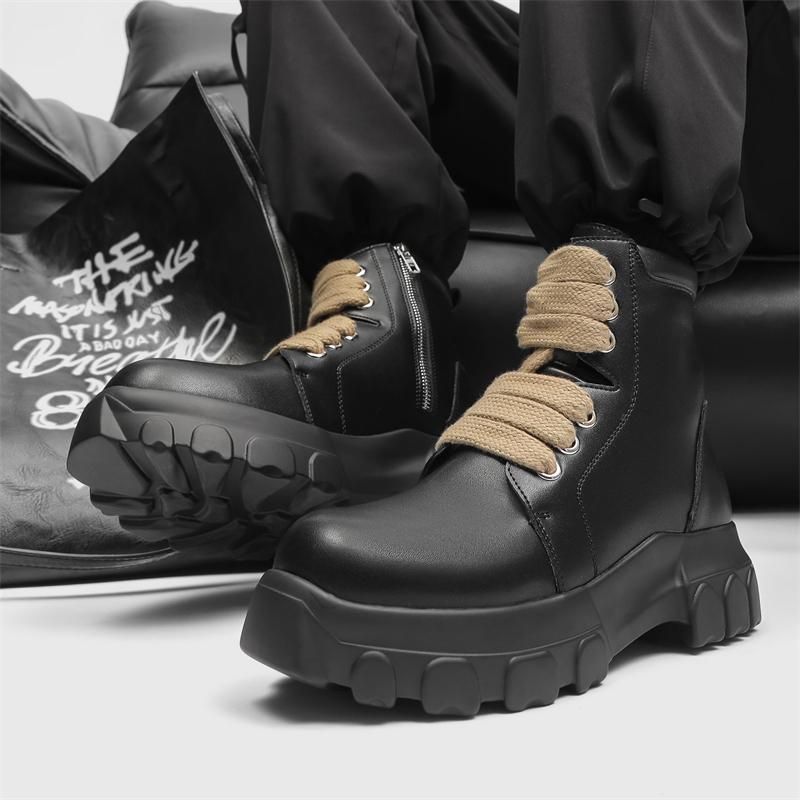 Casual thick soled men's boots Fashionable street style Daily office outdoor  party Walking Youth Adult Classic Black Shoes