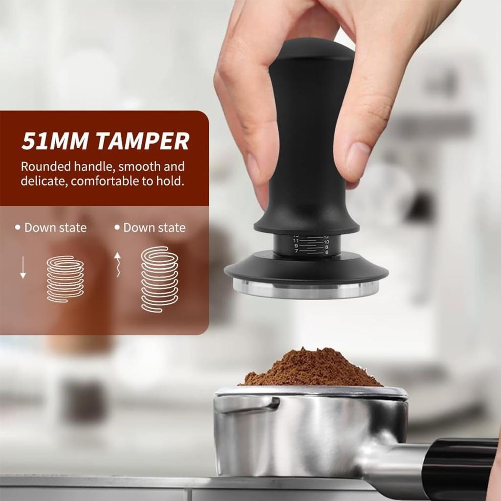 7Pcs Coffee Tamper Set, Coffee Machine Accessories Set, Milk Frothing Pitcher 12oz/350ml with 51mm Espresso Tamper Set, WDT Tool, Coffee Stirrer
