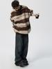 Unisex Mohair Round Neck Color Block Stripe Sweater - Autumn/Winter Casual Loose Fit