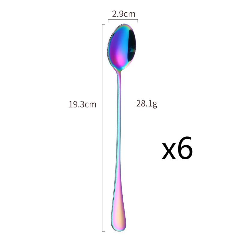 6pcs Cream Spoons 304 Stainless Steel Spoons Ice Long Handle Coffee Spoons Stirring Spoons Kitchen Utensils