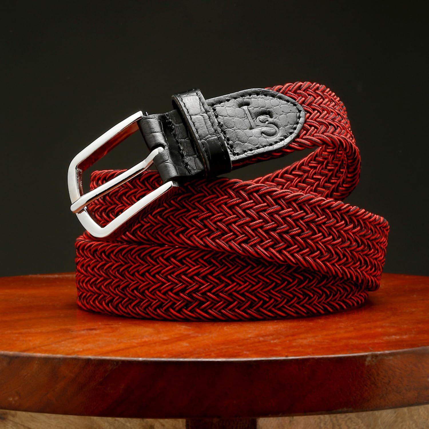 

Мужской плетеный эластичный эластичный ремень с кожаным наконечником, эластичный холщовый пояс для мужчин, женщин, мальчиков и девочек, унисекс Waist 36 -42