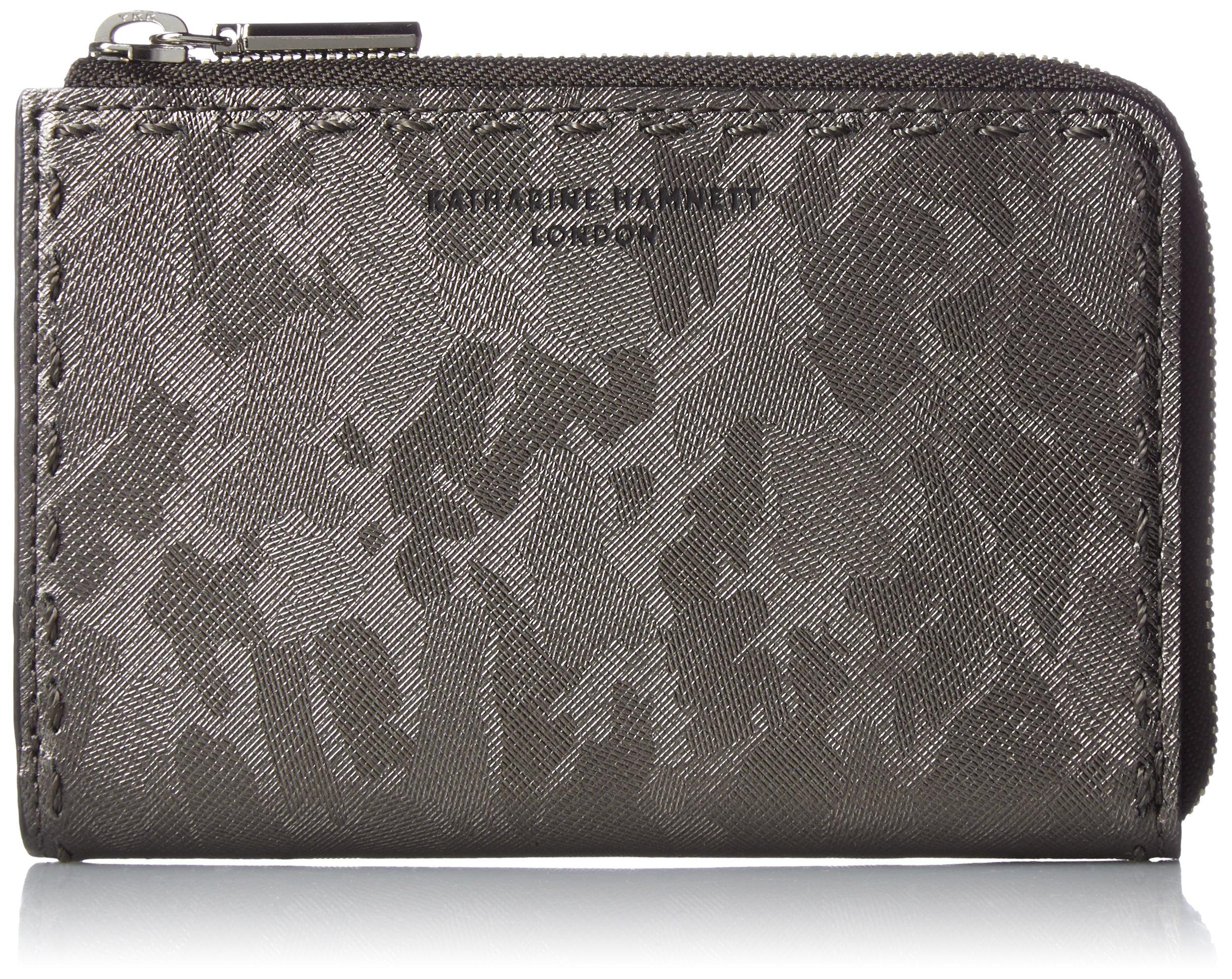 Кошелек KATHARINE HAMNETT LONDON BOND, Сделано в Японии из Металлизированной Кожи с Камуфляжным Рисунком, Большая Молния, Средний Размер, Оружейный Металлик