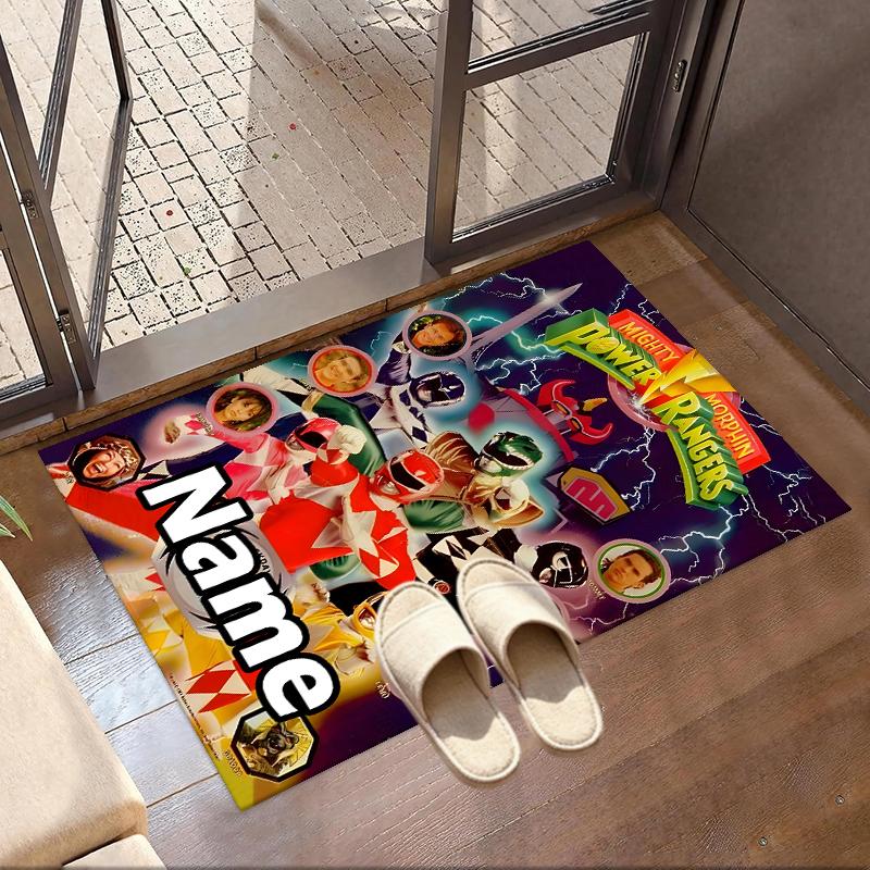 Custom Name Personalized Mighty Morphin Power Rangers Print Carpet, Versatile Home Decor Rug, for Playroom, Apartment, Balcony, Entryway, Hallway Gift