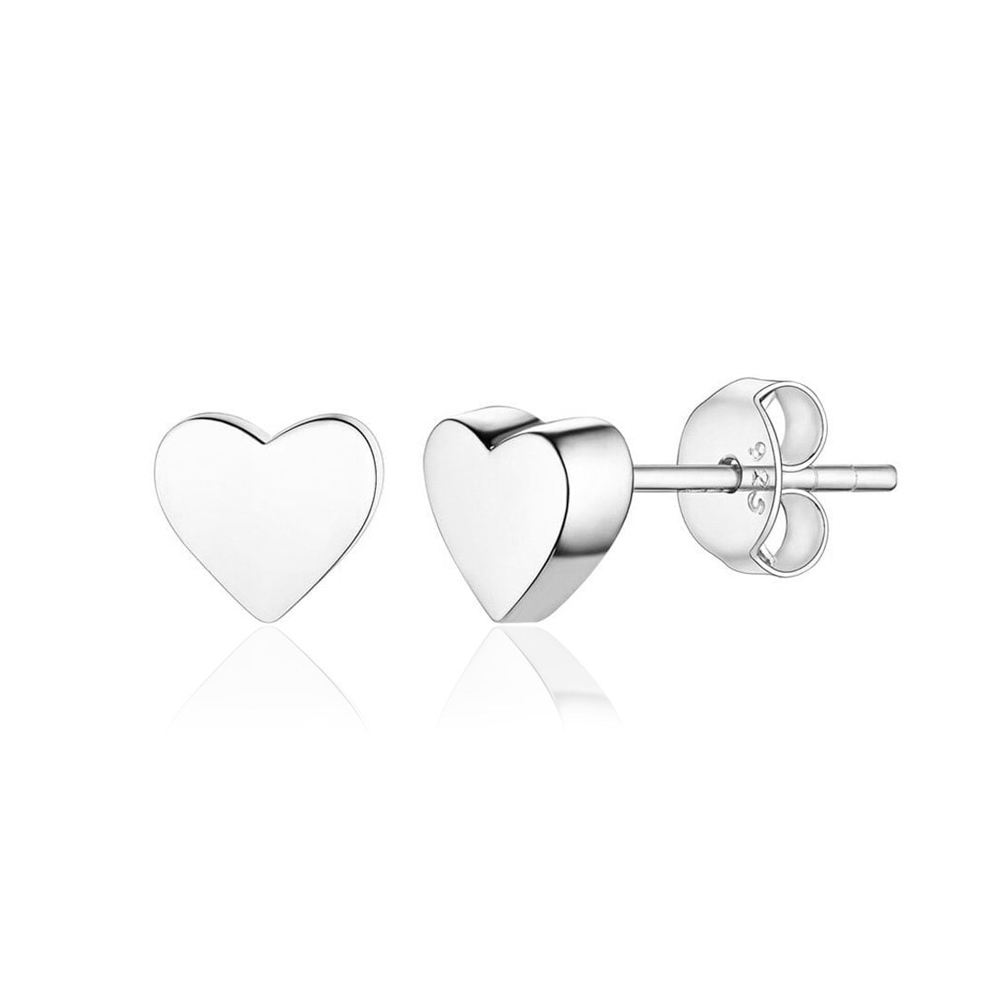 

925 Sterling Silver Heart Stud Earring білий