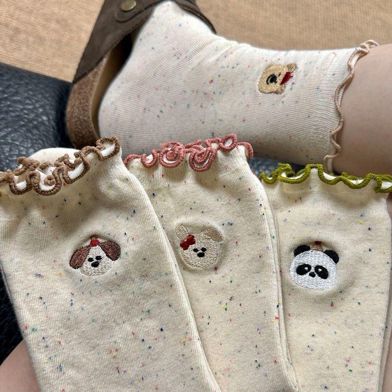 10 Pairs Socks Women's Mid-tube Socks Fungus Edge Autumn Cute Cartoon Ideas Sand Versatile Lace Bow Stockings
