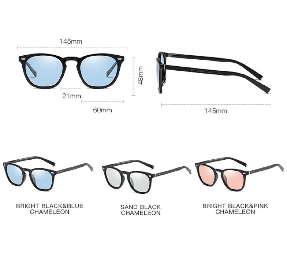 GetOn Men's Photochromic Polarized Sunglasses with Color-Changing Lenses, UV Protection, Lightweight TR Material, Asian Fit, Wellington Style, for