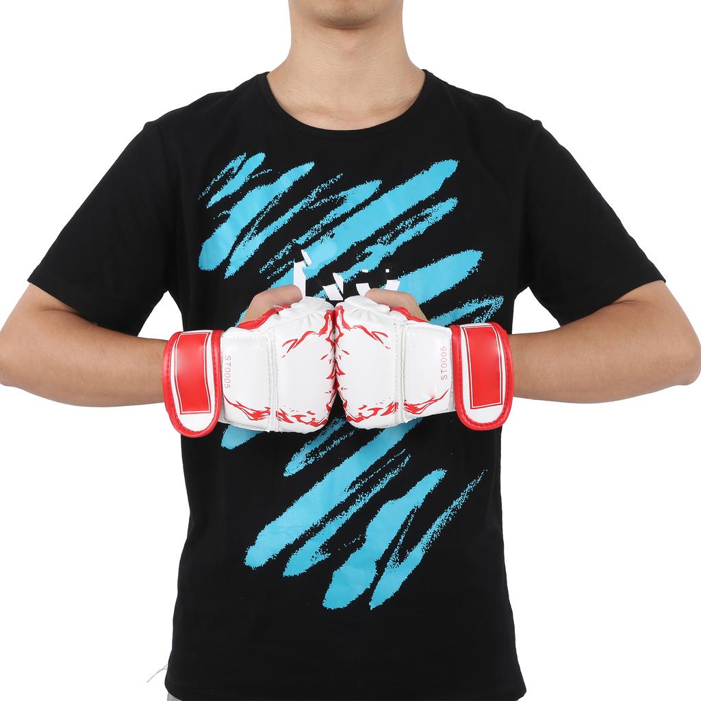 Professional MMA Fingerless Gloves PU Leather Punching Bag Sanda Boxing GlovesWhite Bottom Red Claw