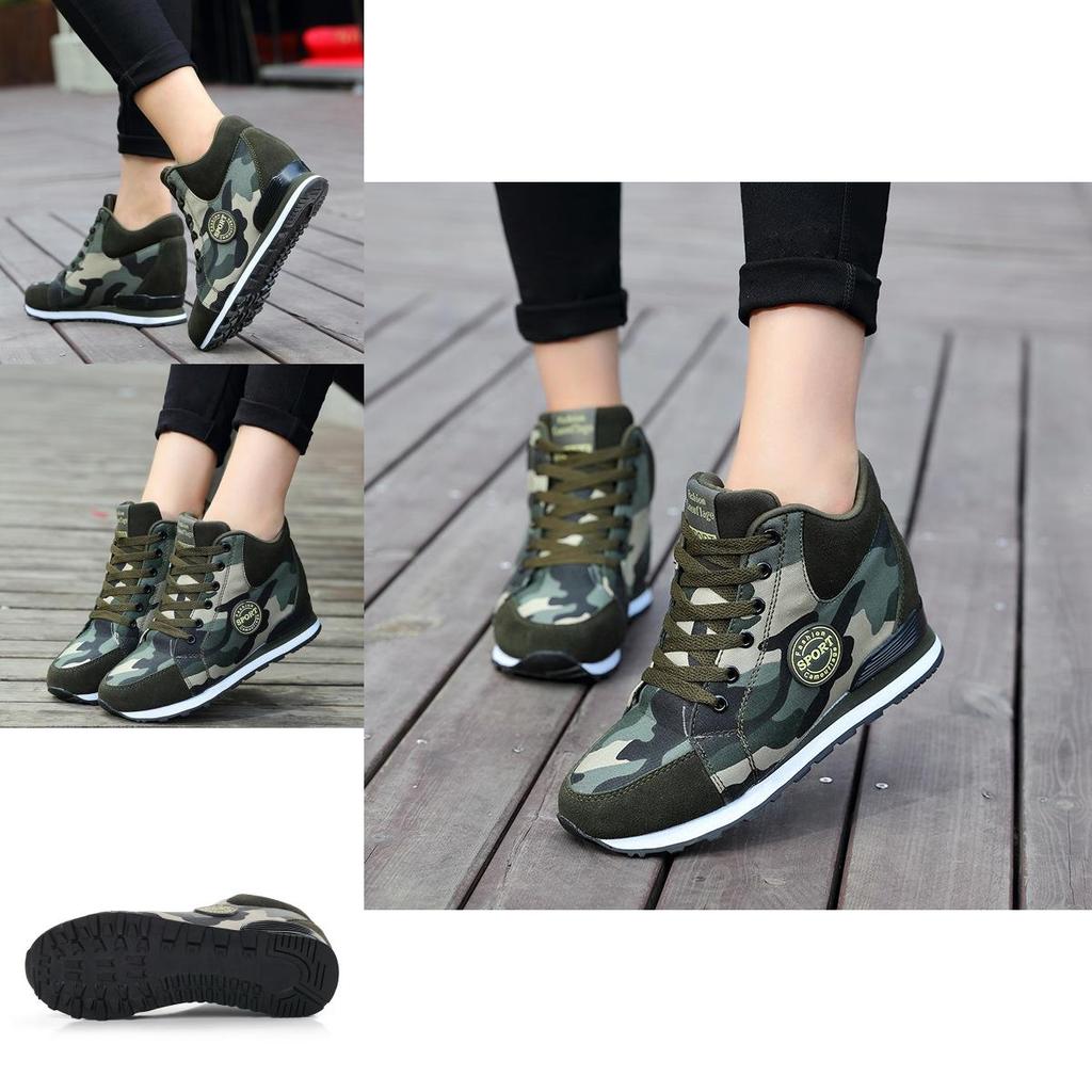 Classic Camouflage High-top Sport Shoes For Women With Height Boosting 6.5cm Sole