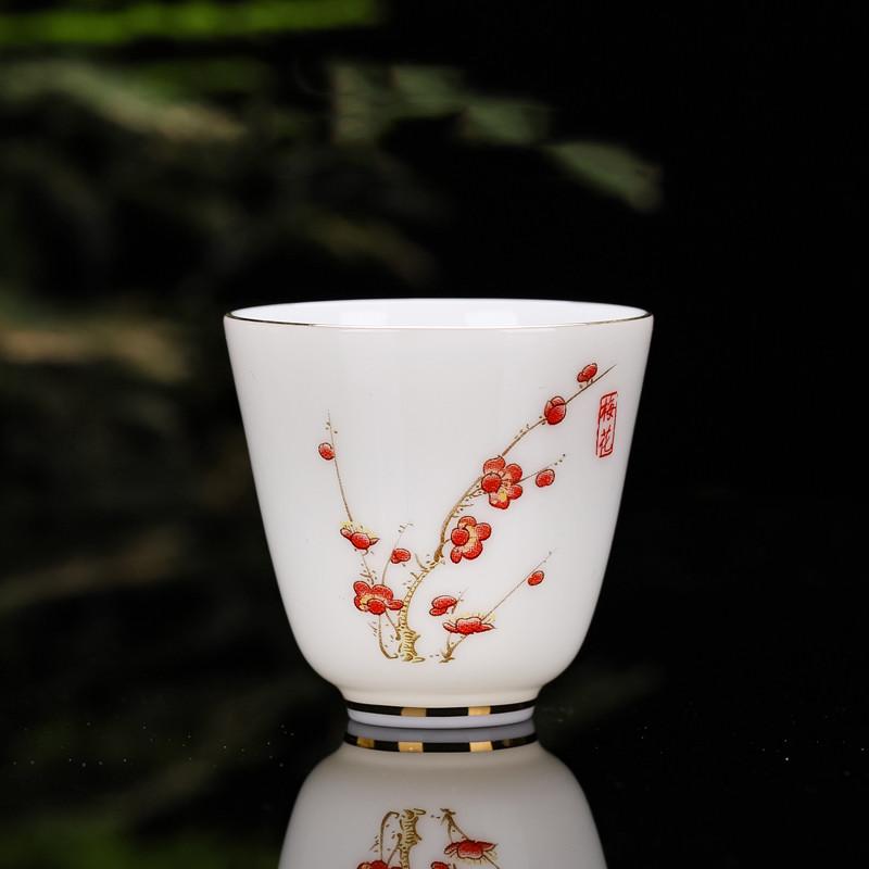 Chinese Ceramic Teacup Travel Personal Meditation Cup Hand Painted Lotus Leaf Tea Bowl Pu'er Master Cup Tea Set Accessories 65ml