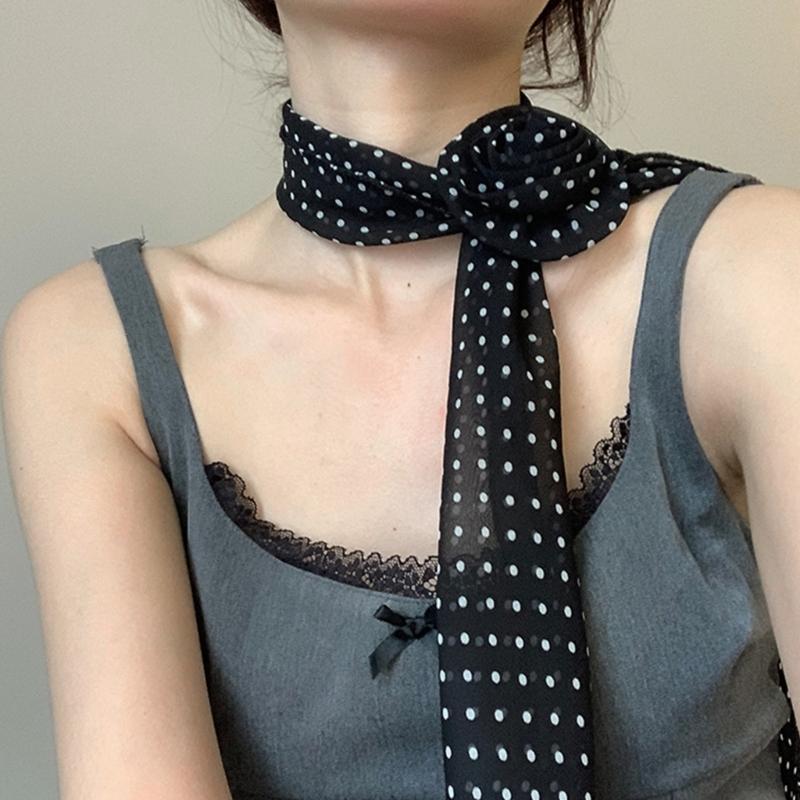 Foulard Mode Femme Design Créatif Élégant Point Rond et Charme Fleur de Rose Foulard de Cou