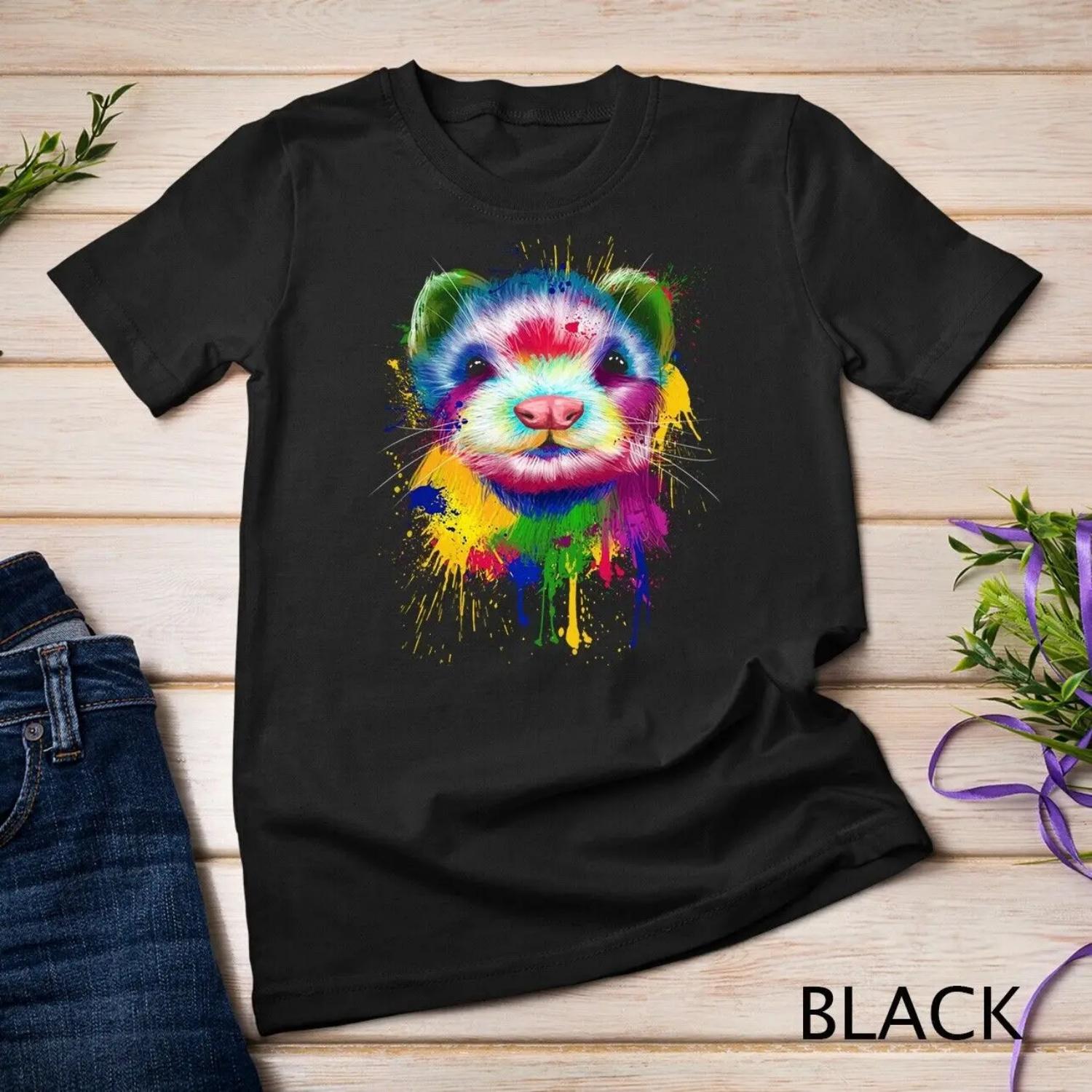 Ferret Artwork Face Hand Painting Splash Art Pet Polecat T shirt S