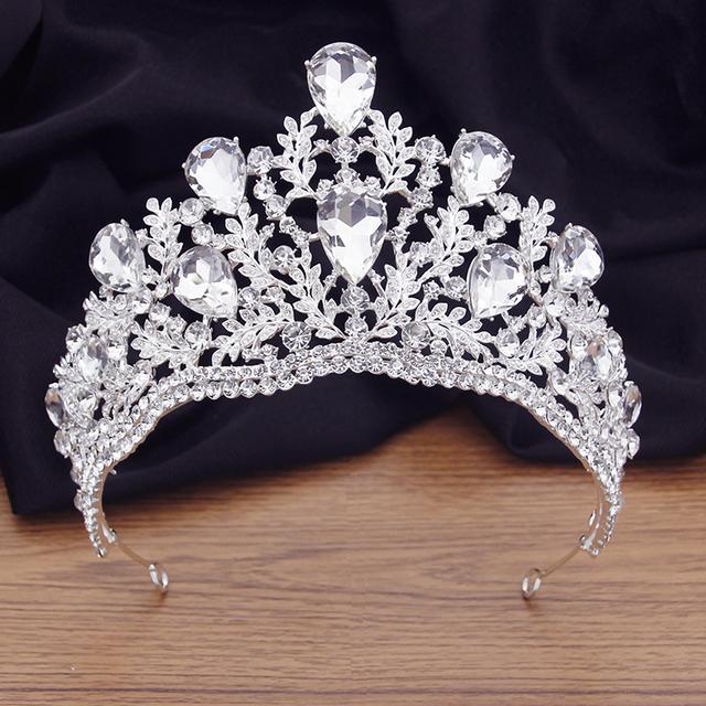 Quality Pageant Crown Headdress Royal Queen Large Water Drop Crystal Tiaras Diadem Bridal Wedding Hair Jewelry Bride Accessories