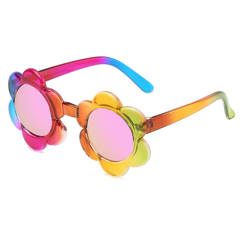 Kids Flower Sunglasses Rainbow Colorful Cute Round Kid Eyewear For Toddler Kids Boy Girls Outdoor Activities