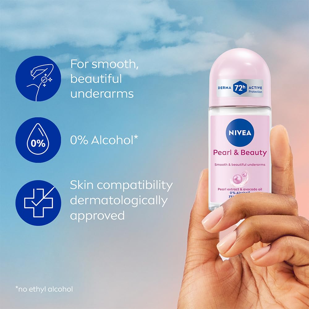 Nivea Pearl and Beauty 50ml Deo Underarm Roll On | With Pearl Extracts & Avocado Oil | 72 H Long Lasting Floral Scent