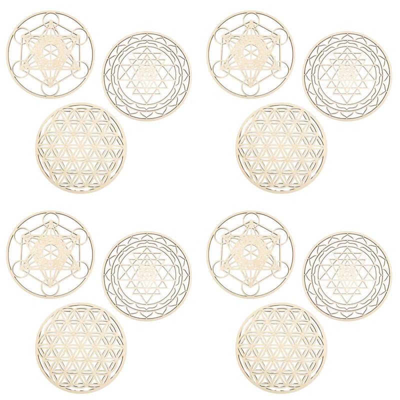 A96I-12Pcs/Set Sacred Geomtry Wall Art Set Wooden Wall Art, Sacred Geometry Art, Sculpture, Wall Decorations For Home Decor