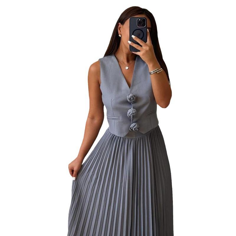 2025 African Style Women's Sleeveless Vest & Pleated Long Skirt Two-Piece Summer Set