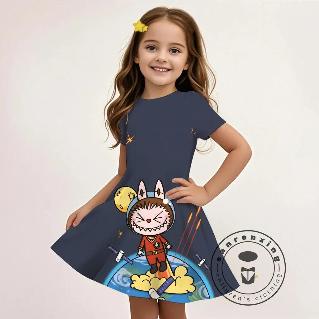 L-LABUBU-A 3D-Druck Kleid Mädchen Kinder Günstige Mode Sommer Langes Freizeitkleid 3 für 99 Cent Aktion