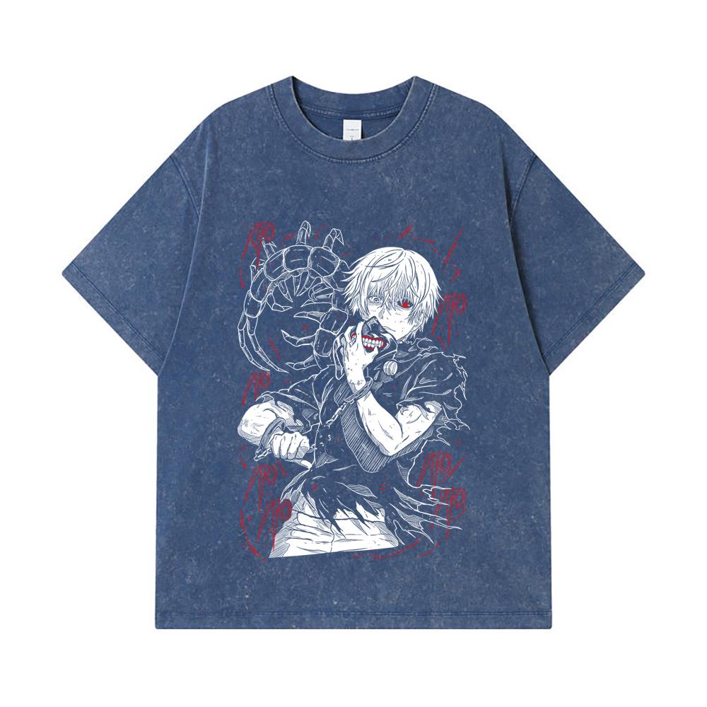 275 GSM Washed T-shirts 100% Cotton Tokyo Ghoul V1 Print Unisex Heavy Cotton T Shirt