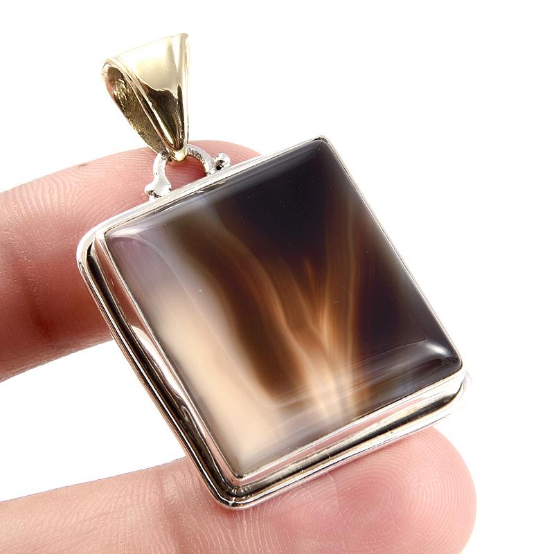 Natural Montana Agate Gemstone 925 Sterling Silver Two Tone Pendant 1.7'' i0Z51
