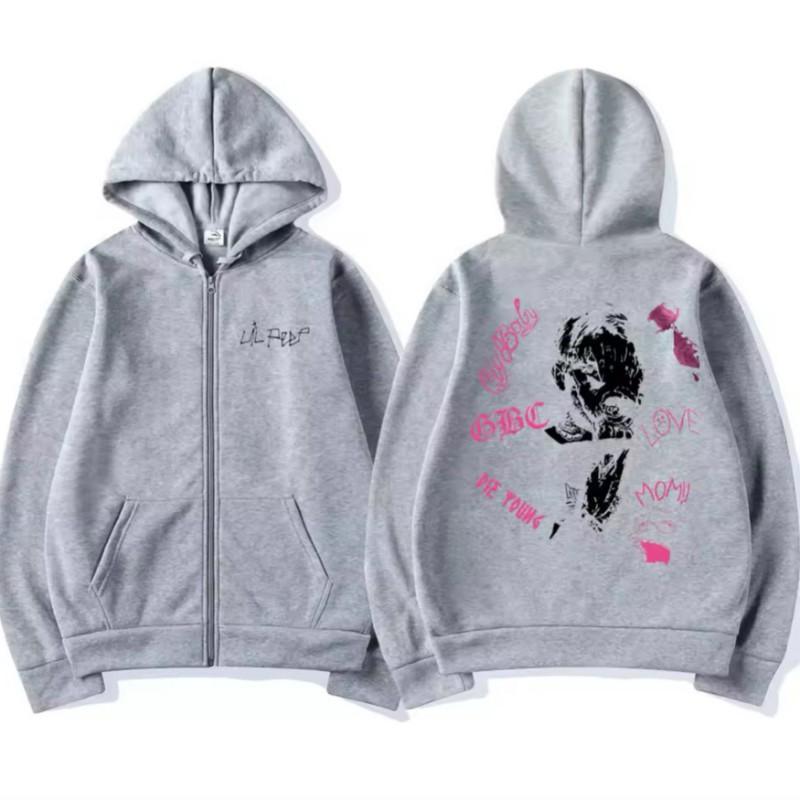 Felpa con cappuccio da uomo oversize con zip e stampa di lettere - Felpa moda Streetwear per fan del Rap Autunno