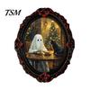 Retro Gothic Room Accessories Halloween Ghost Refrigerator Magnet, Fridge Magnets, Oval Picture Magnetic Magnets Frame Stickers for Kitchen