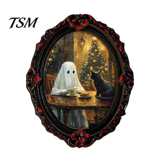 Retro Gothic Room Accessories Halloween Ghost Refrigerator Magnet, Fridge Magnets, Oval Picture Magnetic Magnets Frame Stickers for Kitchen