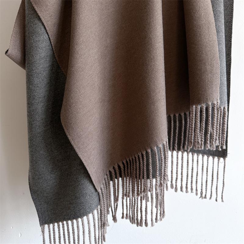 Women Reversible Double Sided Cashmere Feel Scarf Solid Color Tassel Shawl Warm Winter Wrap Thick Soft Pashmina Stole Ladies