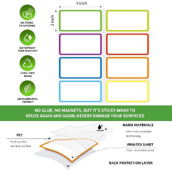 Reble Dry Erase Labels Sticky Notes for Storage B Organizing Jar Pantry, Waterproof Removable Label Stickers for Kitchen Office School All Purpose