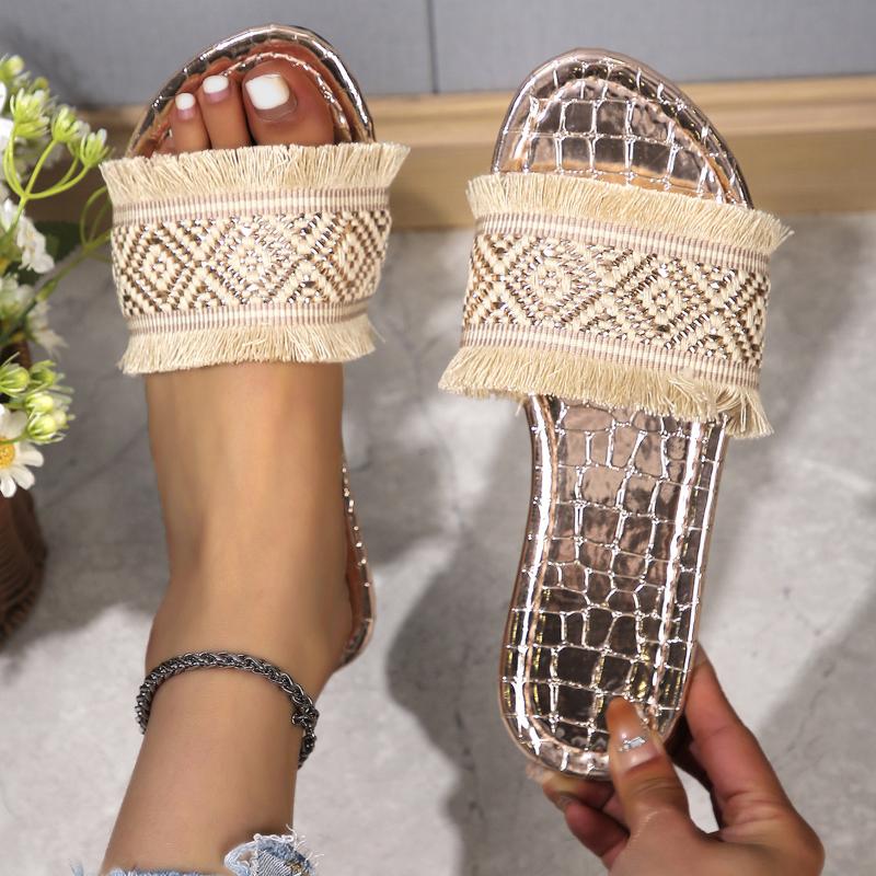 Fashion Women Summer Flat Slippers Outdoor Tassel Beach Sandals Bohemian Ethnic Handmade Espadrilles Platform Slippers Ladies Flip Flops