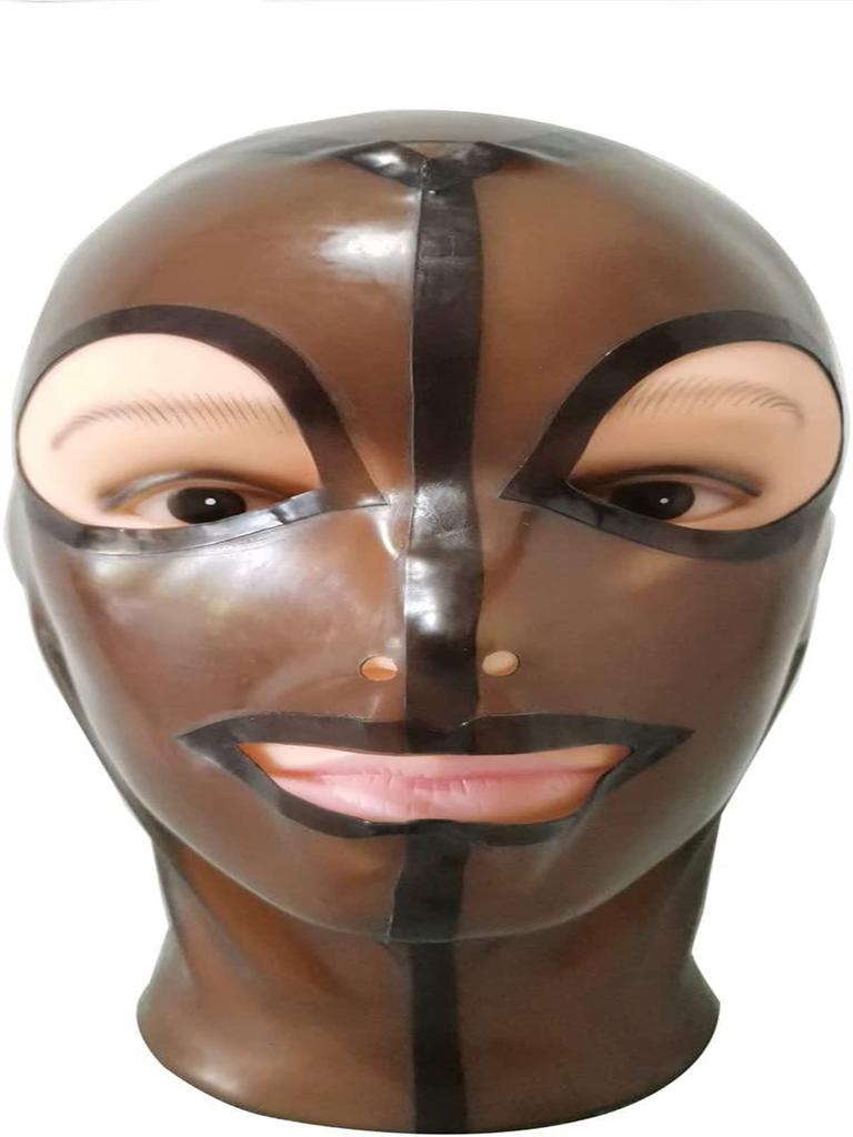 Přírodní latexová maska ​​Gumová kapuce Fetish SM Fetish Restraint Headgear Latex Headgear Bar Playing Mask Halloween Mask [OnundOn] 100% - -