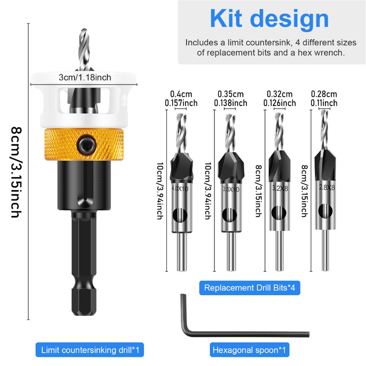 

Woodworking Limit Four Edge Countersink Drill high-speed steel Drill Adjustable Depth Step Drill Screw Countersink Drill Bit