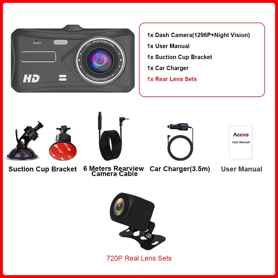 2 Lens Dashcam Car DVR 1080P 4.0 Inch IPS Screen Night Vision Touch 6M Rear View Camera Video Recorder Car Dashcam Teyes Rear View Camera