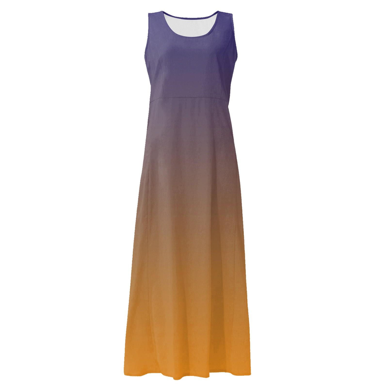 Женское повседневное удобное хлопковое карманное платье без рукавов с градиентным принтом — фото 4