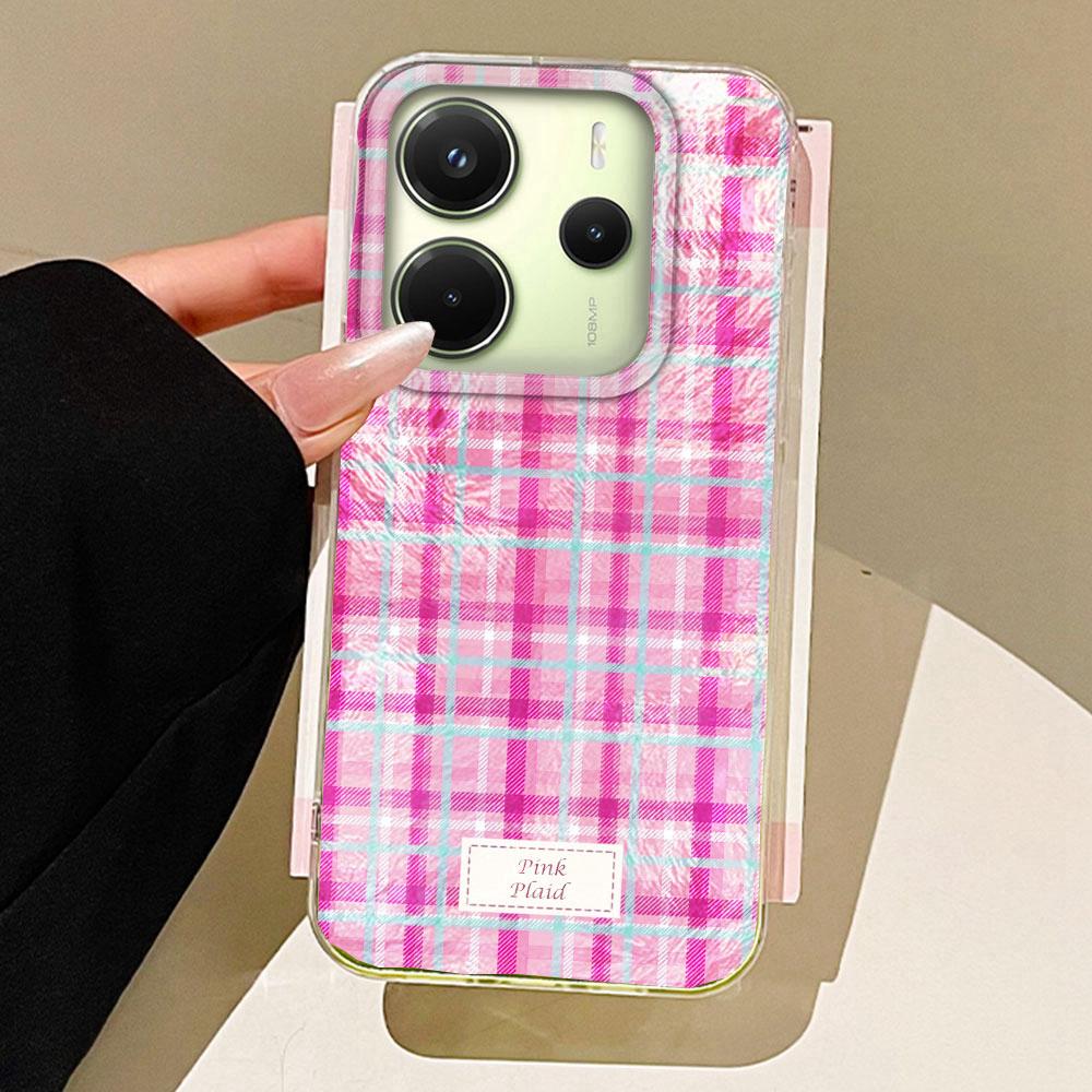 

Цветовой блок, клетчатый чехол для телефона для женщин и девушек для Xiaomi Redmi 13C 14C A5 A3 A4 A3X A1 Note 14 13 12 11 11S 10 9 8 Pro 9C Обложка Redmi Note 14S белый