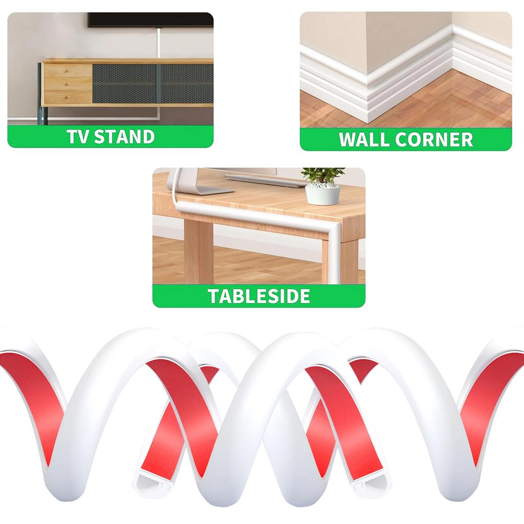 1M PVC Flexible Kabelkanal, Selbstklebende Wand-Kabelabdeckung, Verlängerungskabel-Verstecker, Drahtverstecker und Schutz-Management