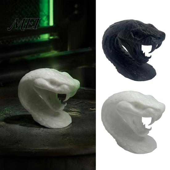 Black or White Decor 3D Printed Snake Head Ornament, Desk Sculpture with Sharp Teeth, Figurine Realistic Animal for Halloween Home Living Room
